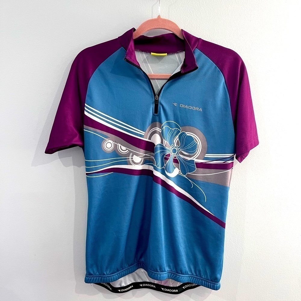 Diadora DIAdry Women’s Blue/Plum Floral Polyester Cycling Top Size XL